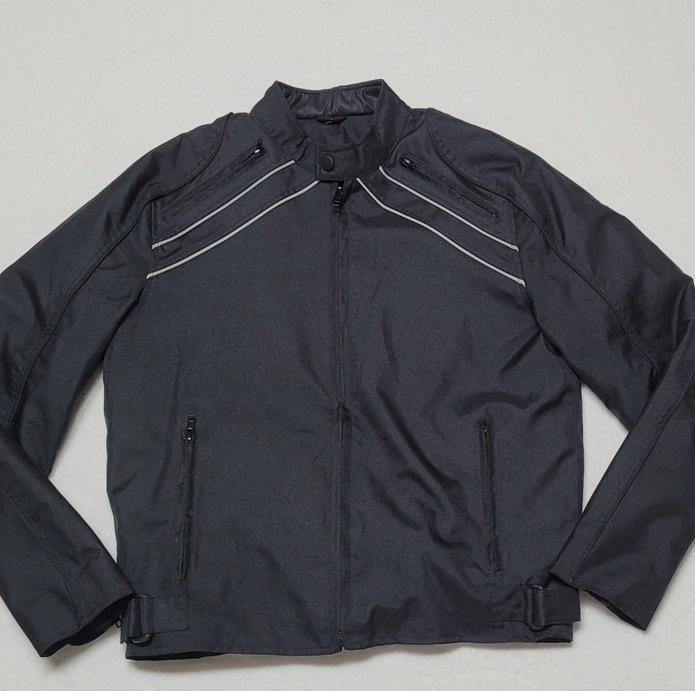 90s Vintage Zony Black Textile Full-zip Insulated Lining Motorcycle Jacket L